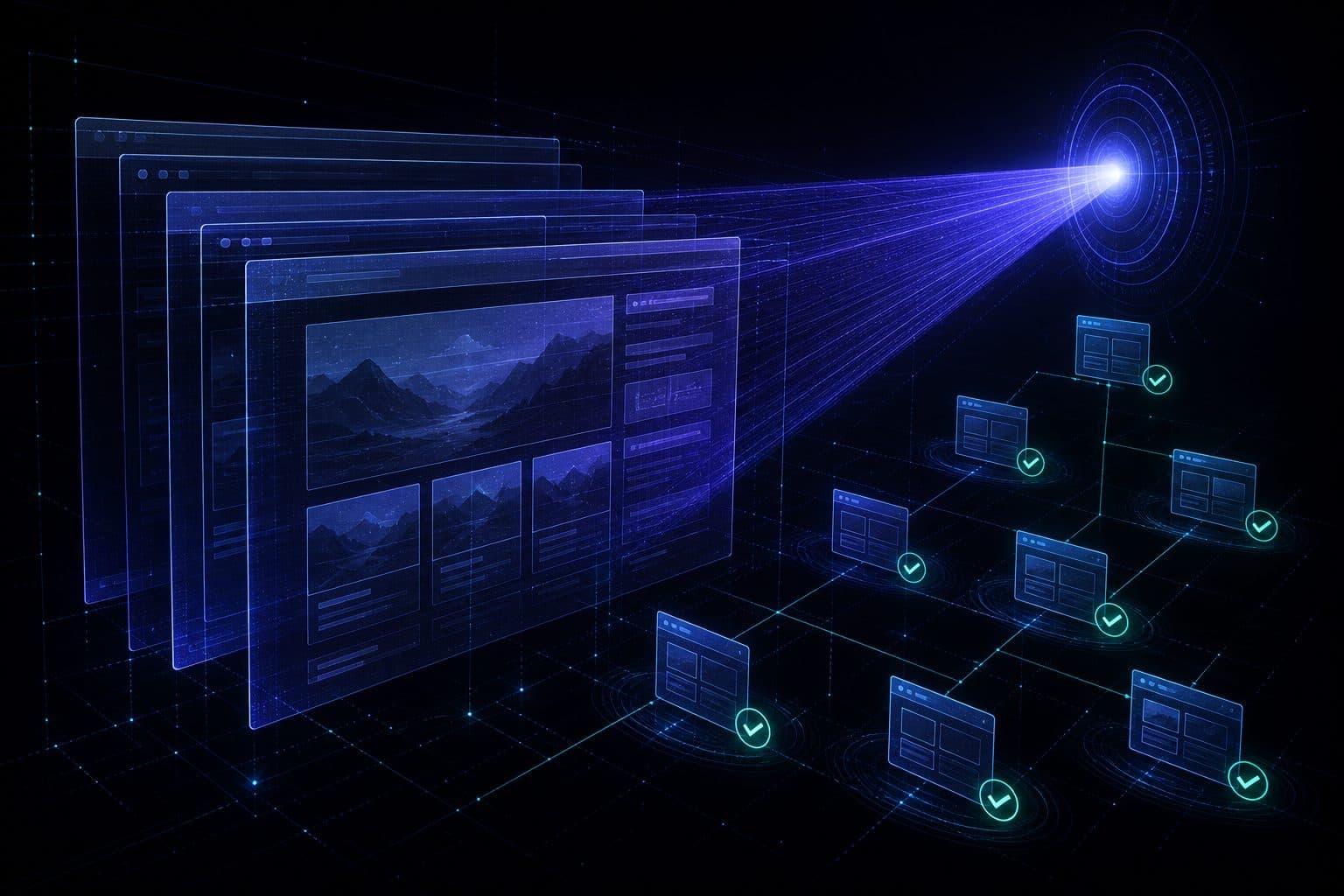 Futuristic scan of overlapping holographic pages