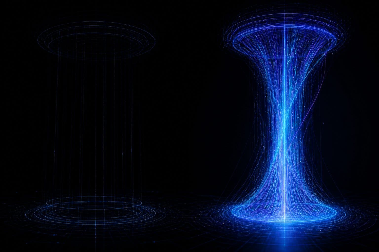 Futuristic visualization of an empty column beside a sourced data stream