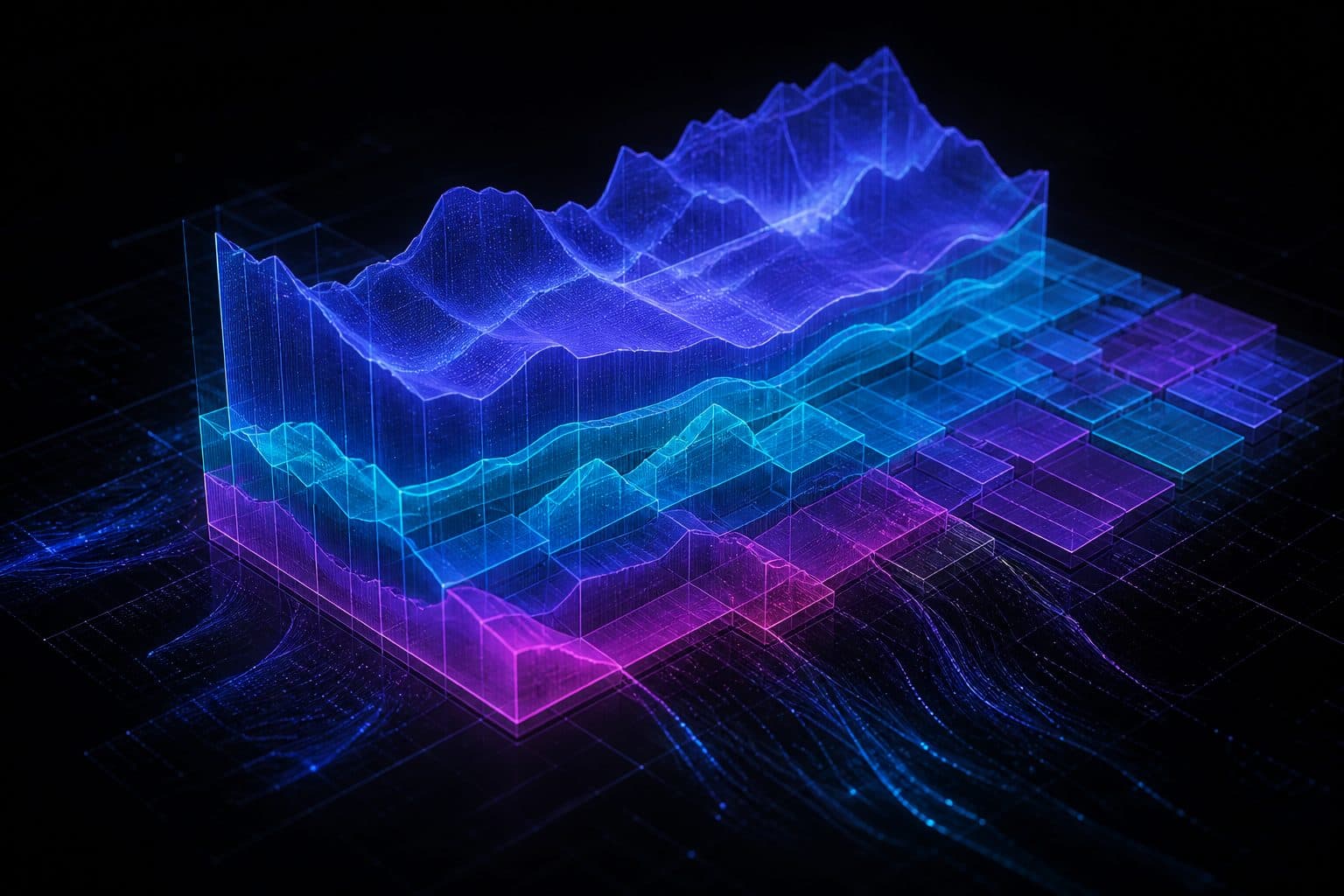 Futuristic stacked holographic chart of mixed sources