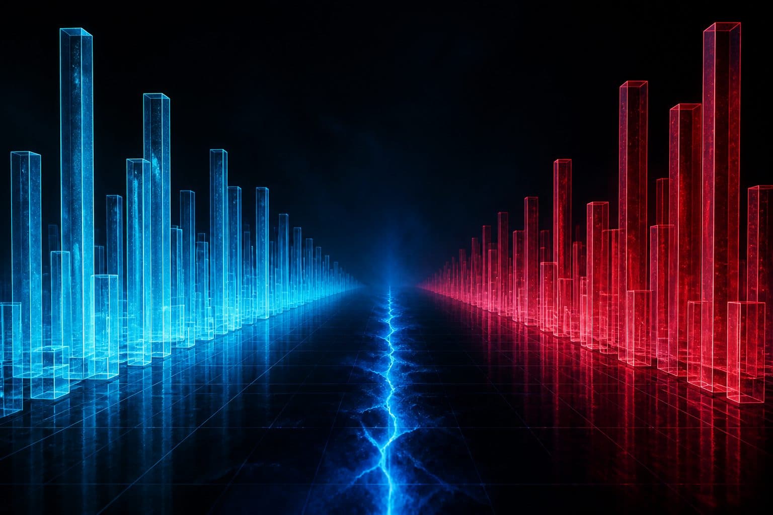 Futuristic facing chart columns in a competitive benchmark